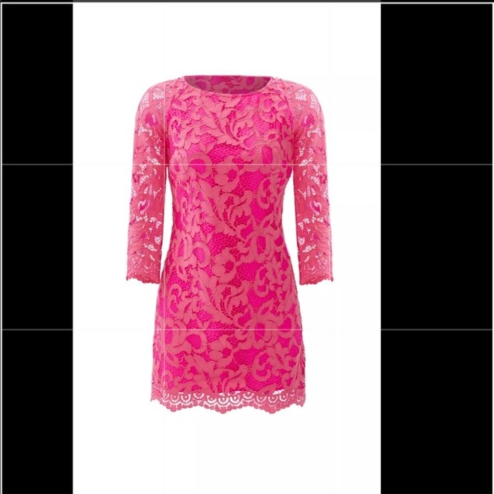 Lilly Pulitzer Hot Pink Lace Long Sleeve Dress